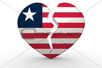 Broken white heart shape with Liberia flag