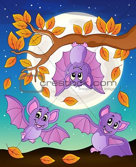 Autumn branch with bats