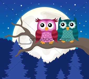 Stylized owls on branch theme image 9