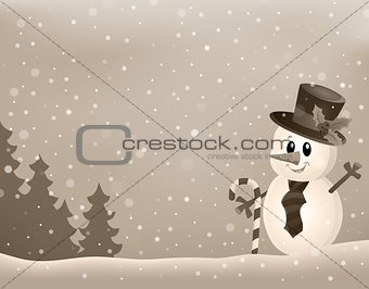 Stylized winter image with snowman 1