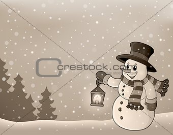 Stylized winter image with snowman 3