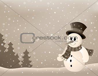Stylized winter image with snowman 4