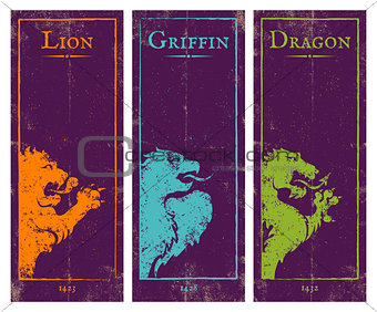  lion, griffin and dragon