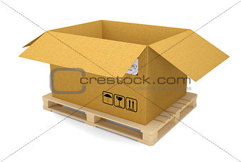 Cardboard box on pallet. Isolated