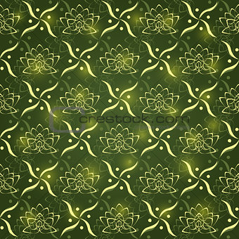 Shiny Lotus Flower Geometric Seamless Pattern