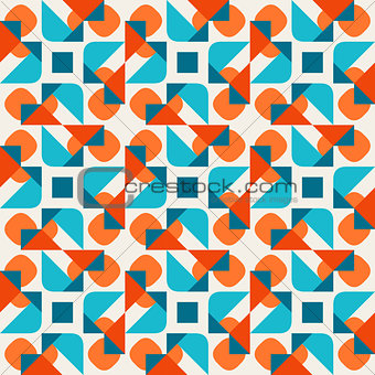 Vector Seamless Geometric Rounded Triangle Shapes Square  Teal Orange Pattern On White Background