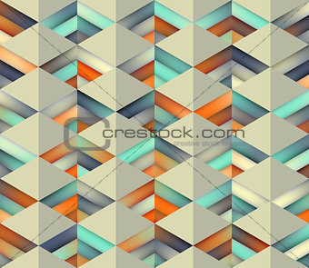 Vector Seamless Gradient Mesh Color Stripes Triangles Grid in Shades of Teal and Orange on Light Background