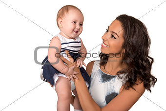 Happy mother with baby girl   isolated