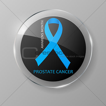 World Prostate Cancer Day button. Blue ribbon.