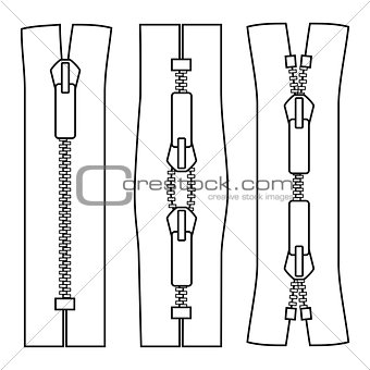 Zipper types vector illustration isolated on white background.