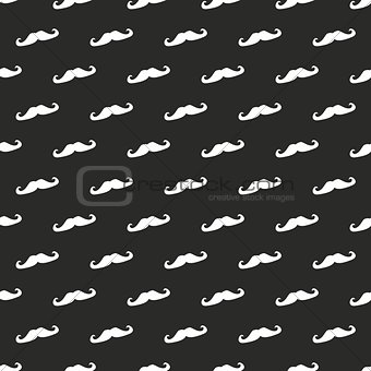 Seamless vector pattern or tile background with white gentleman mustaches on black background