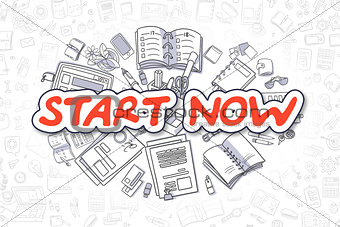 Start Now - Cartoon Red Text. Business Concept.