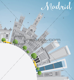 Madrid Skyline with Gray Buildings and Copy Space.