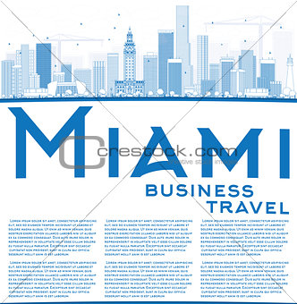 Outline Miami Skyline with Blue Buildings and Copy Space. 