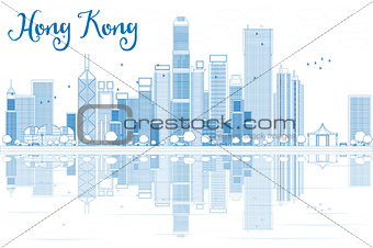 Outline Hong Kong skyline with blue buildings.
