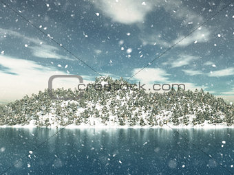 3D winter landscape with Christmas trees