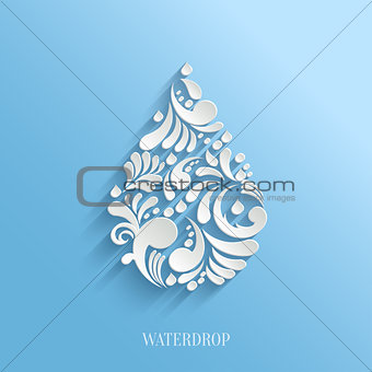 Abstract Floral Water Drop on Blue Background.