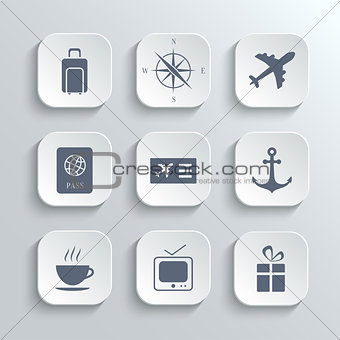 Travel icons set - vector white app buttons