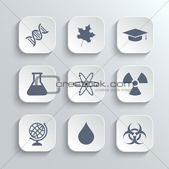 Science icons set - vector white app buttons