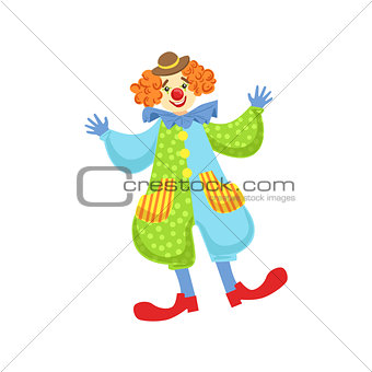 Colorful Friendly Clown In Bowler Hat In Classic Outfit