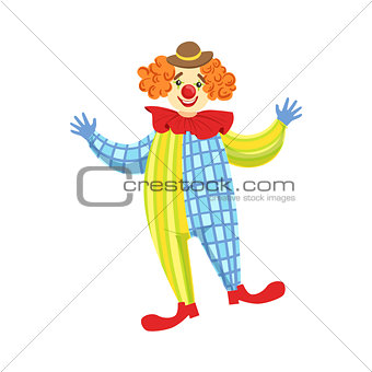 Colorful Friendly Clown In Derby Hat And Classic Outfit