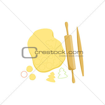 Dough And Rolling Pin Baking Process  Kitchen Equipment Isolated Item