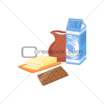Milk, Chocolate And Butter Baking Process  Kitchen Equipment Isolated Item