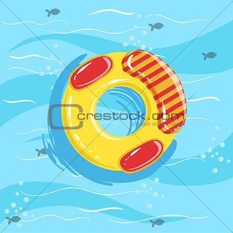 Toy Inflatable Ring With Blue Sea Water On Background