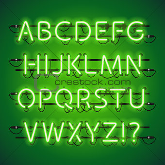 Glowing Neon Lime Green Alphabet
