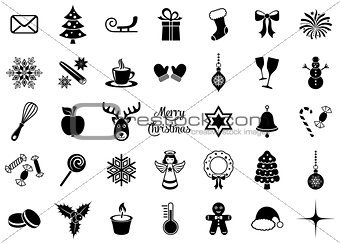Black vector christmas silhouette icons