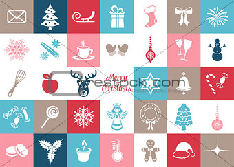 Colorful vector christmas silhouette icons