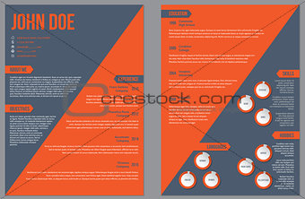 Two sided resume cv template with large orange stripe