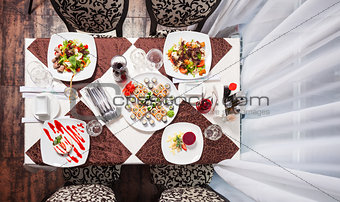 Table at restraurant served for four people