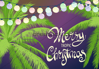 Christmas palm trees with colorful garland