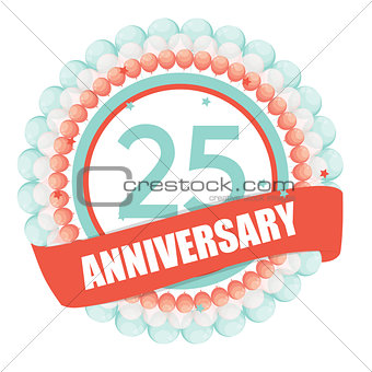 Cute Template 25 Years Anniversary with Balloons and Ribbon Vect