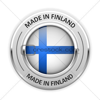 Silver medal Made in Finland with flag