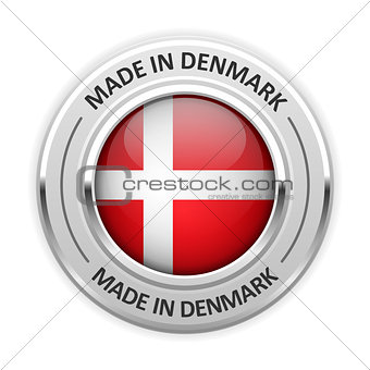 Silver medal Made in Denmark with flag