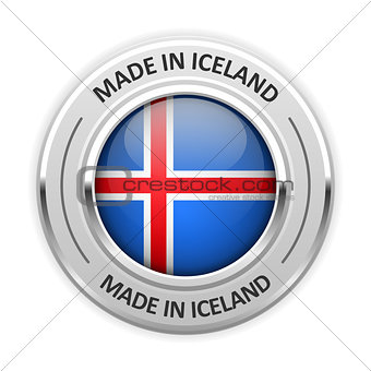 Silver medal Made in Iceland with flag