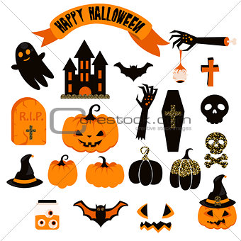 Halloween vector clipart set. Spooky pumpkin icons.