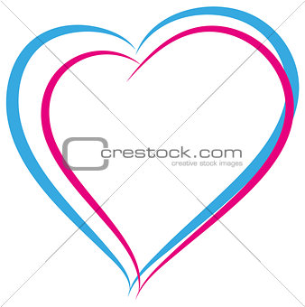 Blue and pink heart symbol of love. Heterosexual couple sign