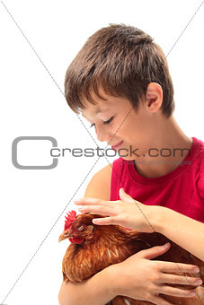 The boy with the hen