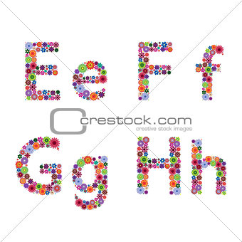Alphabet with flowery letters E, F, G, H