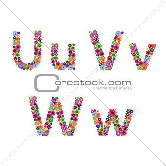 Alphabet with flowery letters U, V, W