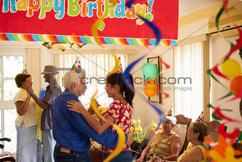 People Enjoy Birthday Party With Friends In Geriatric Hospital