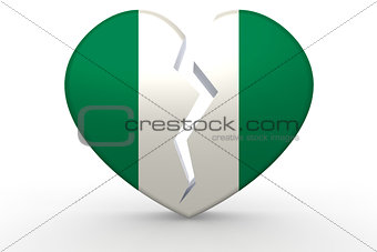 Broken white heart shape with Nigeria flag
