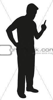 angry father scolding, pointing finger, silhouette vector