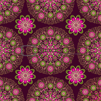 Vintage seamless dark purple pattern with lace circles