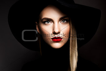 Woman with red lips