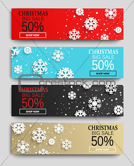 Christmas sale banners set with snowflakes.