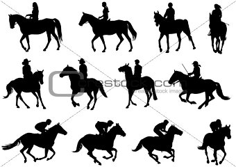 people riding horses silhouettes